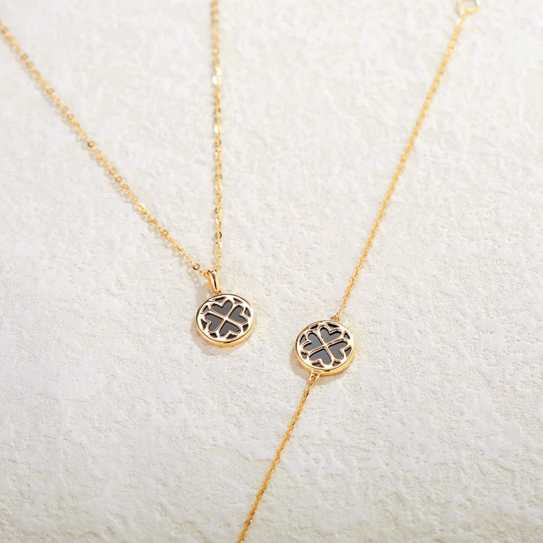 FANCIME Natural Black Onyx 14K Yellow Gold Necklace Back