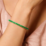 「皇家幸運」綠色祖母綠網球純銀手鍊