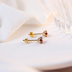 Flower design prong setting red garnet stone earrings Unisex