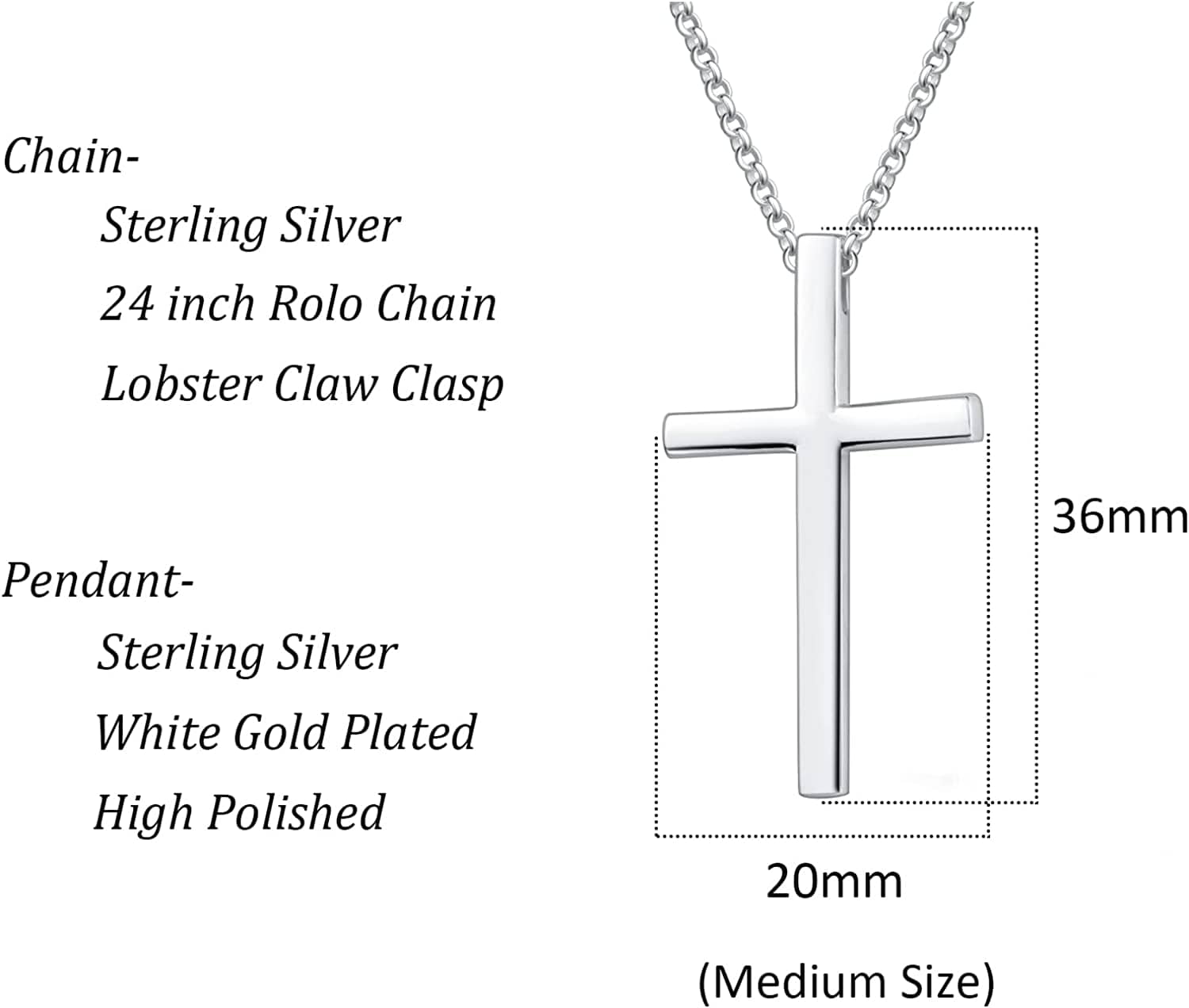 FANCIME Medium Polishing Cross Sterling Silver Necklace Size