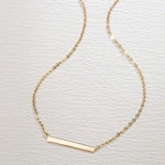 FANCIME "Simply Bar" Horizontal Gold Bar 14K Yellow Gold Necklace Full