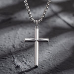 FANCIME Mens Beveled Cross Sterling Silver Necklace Detail