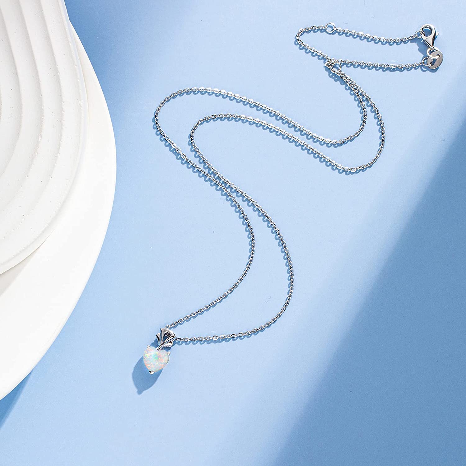 FANCIME Opal October Gemstone Sterling Silver Necklace Full