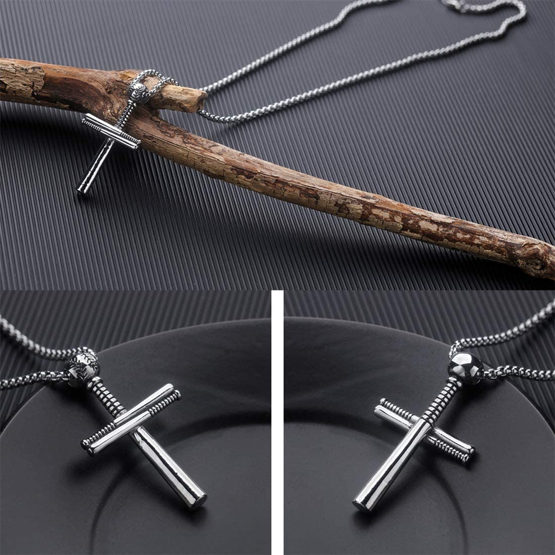 FANCIME Baseball Inspired Mens Cross Sterling Silver Necklace Back