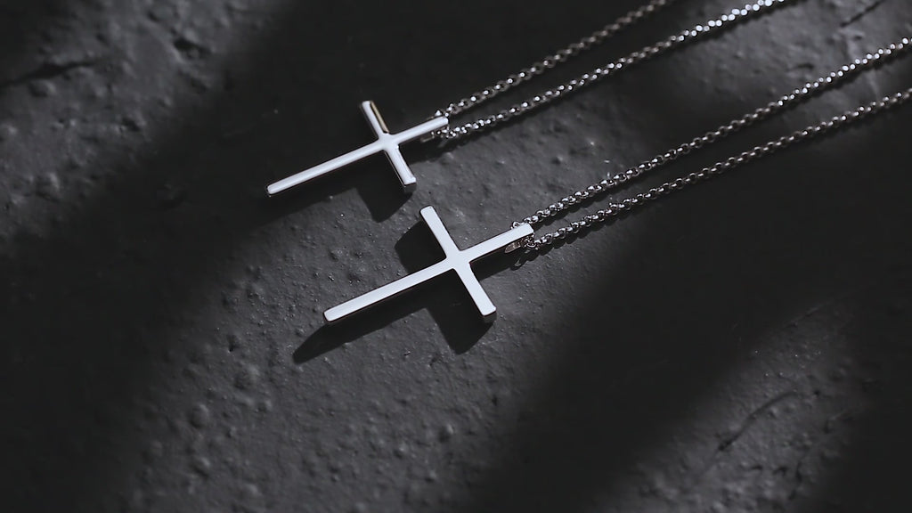 FANCIME Men's Plain Polished Cross Sterling Silver Necklace Video