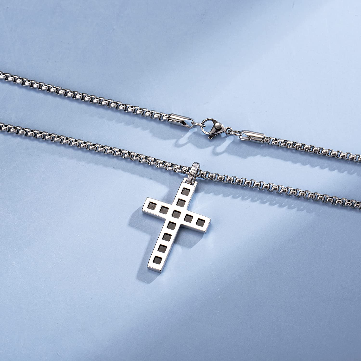 FANCIME Mens Black Bold Cross 925 Silver Pendant Detail