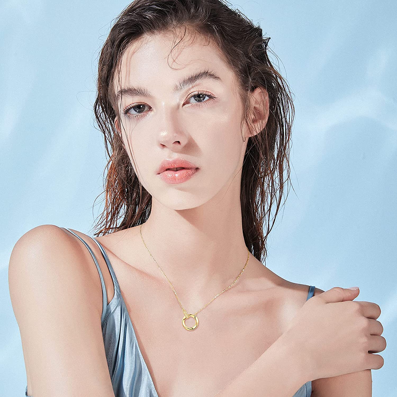 FANCIME "Mobius Circle" 14K Solid Yellow Gold Necklace Show