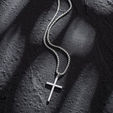 FANCIME Men's Plain Polished Cross Sterling Silver Necklace Full