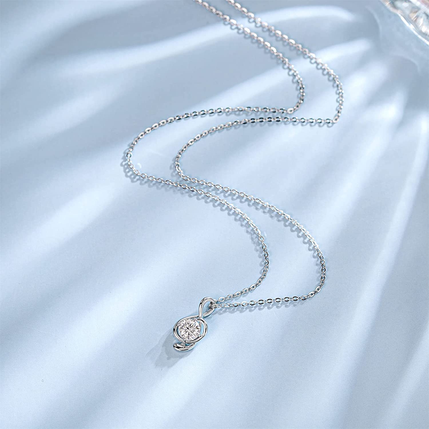 FANCIME Half Carat Music Note 14K Solid White Gold Necklace Full