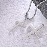 FANCIME Men's Plain Polished Cross Sterling Silver Necklace Back